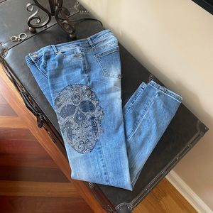 Rhinestone Skull BEBE jeans